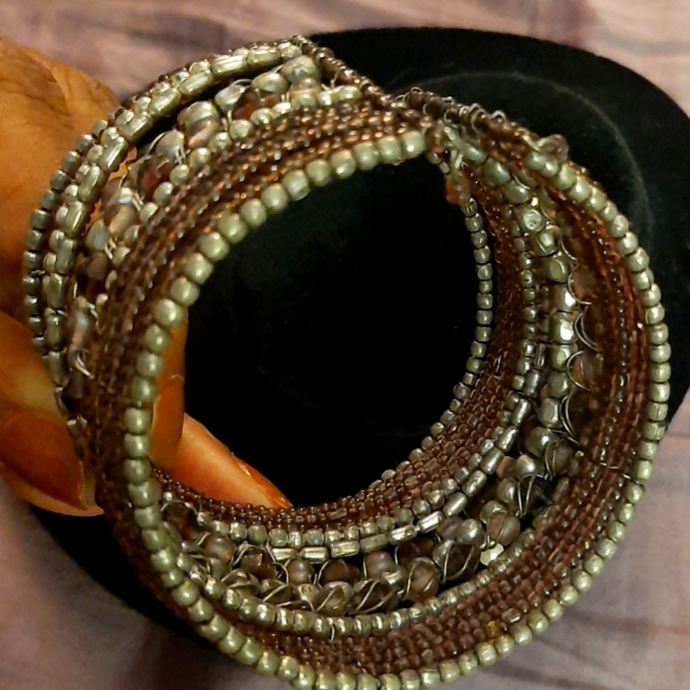 Handmade Grape and Silver Beaded Cuff Bracelet